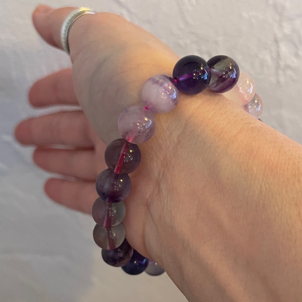 Elegant Rainbow Fluorite Beaded Stretch Bracelet